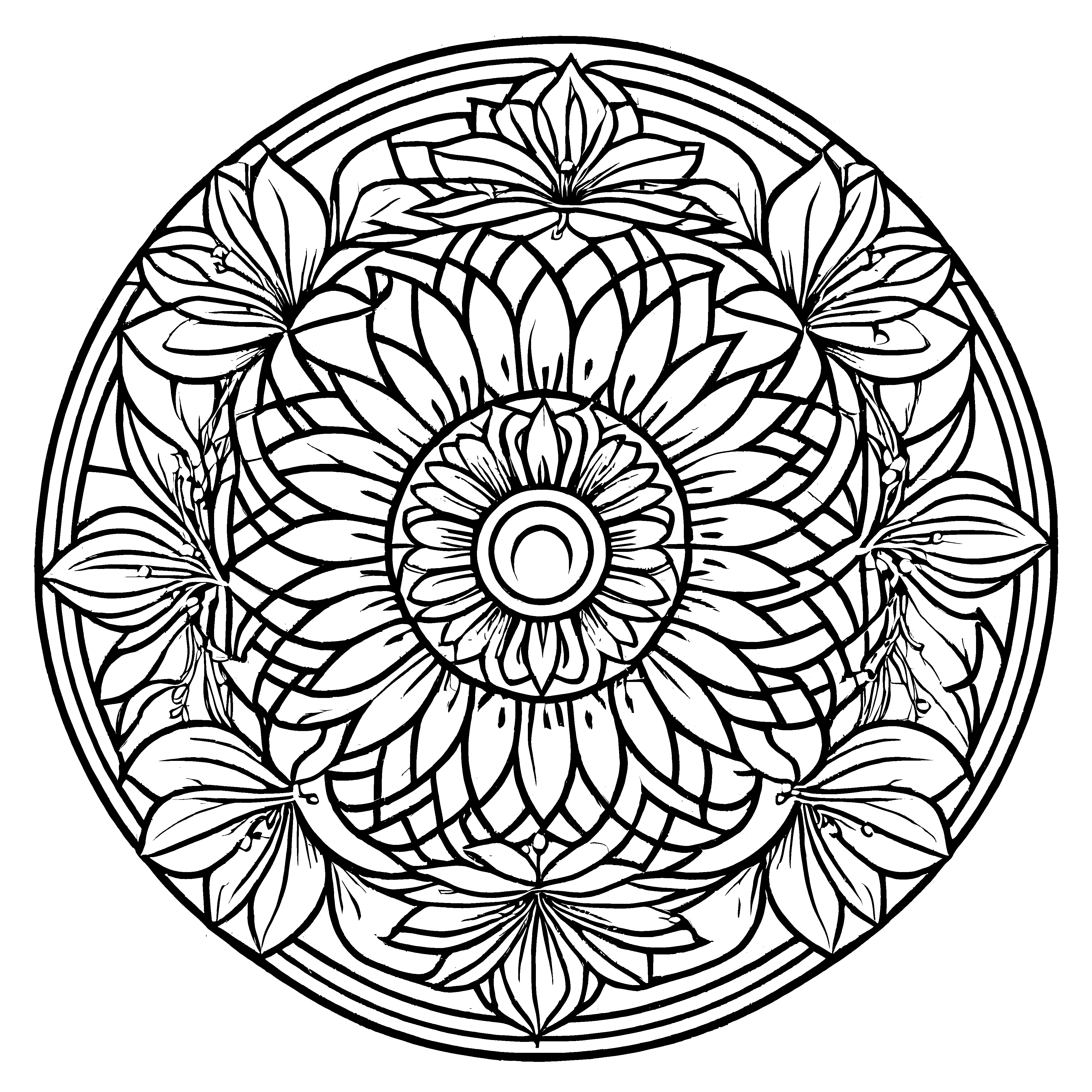 Hypnotisierendes Mandala Mix mit eleganten Blütenpetalen Malvorlage für neugierige Farbkünstler bei spannenden Gestaltungsabenteuern