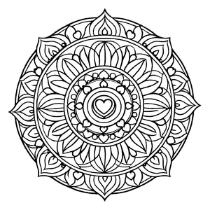 Bezauberndes Mandala Mix mit verspielten Herzen Ausmalmotiv für kleine Fantasten auf magischen Farbreisen