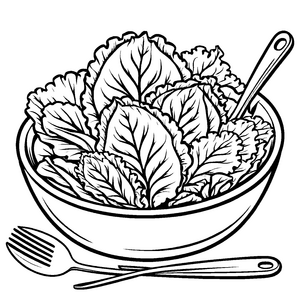 Knackiger Kopfsalat in buntem Schüssel-Design Ausmalbild für kleine Küchenchefs