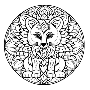 Bezauberndes Mandala Mix mit schicker Fuchs-Silhouette Ausmalmotiv für fantasievolle Entdecker auf kreativen Abenteuerreisen
