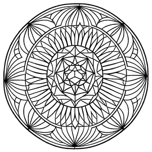 Magisches Mandala Mix mit geheimnisvollen Symbolen Ausmalmotiv für abenteuerliche Farbkünstler auf fantastischen Entdeckungsreisen