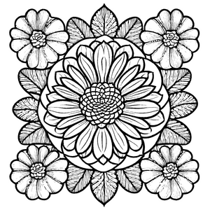 Fantasievolles Mandala Mix mit zauberhaften Blumenmustern Malvorlage für kleine Designentdecker auf bunten Farbexpeditionen