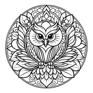 Magisches Mandala Mix mit einem entzückenden Eulenmotiv Ausmalbild für junge Künstler auf bunten Traumreisen