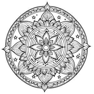 Intrigierendes Mandala Mix mit fesselnden Sternen Ausmalbild für kleine Visionäre auf aufregenden Farbtranformen