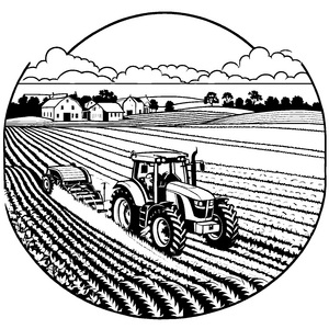 Faszinierender Traktor beim Pflügen im Maisfeld Ausmalmotiv für kleine Landhelden