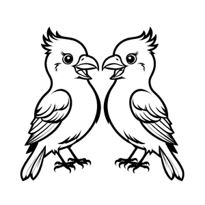 Zwei fröhliche Vögel im Gesang Ausmalbild für kleine Musikenthusiasten