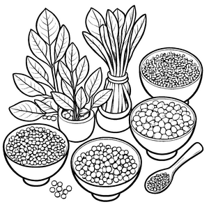 Kreative Moringa-Blätter in buntem Teller Ausmalmotiv für junge Pflanzenzauberer und kleine Entdecker