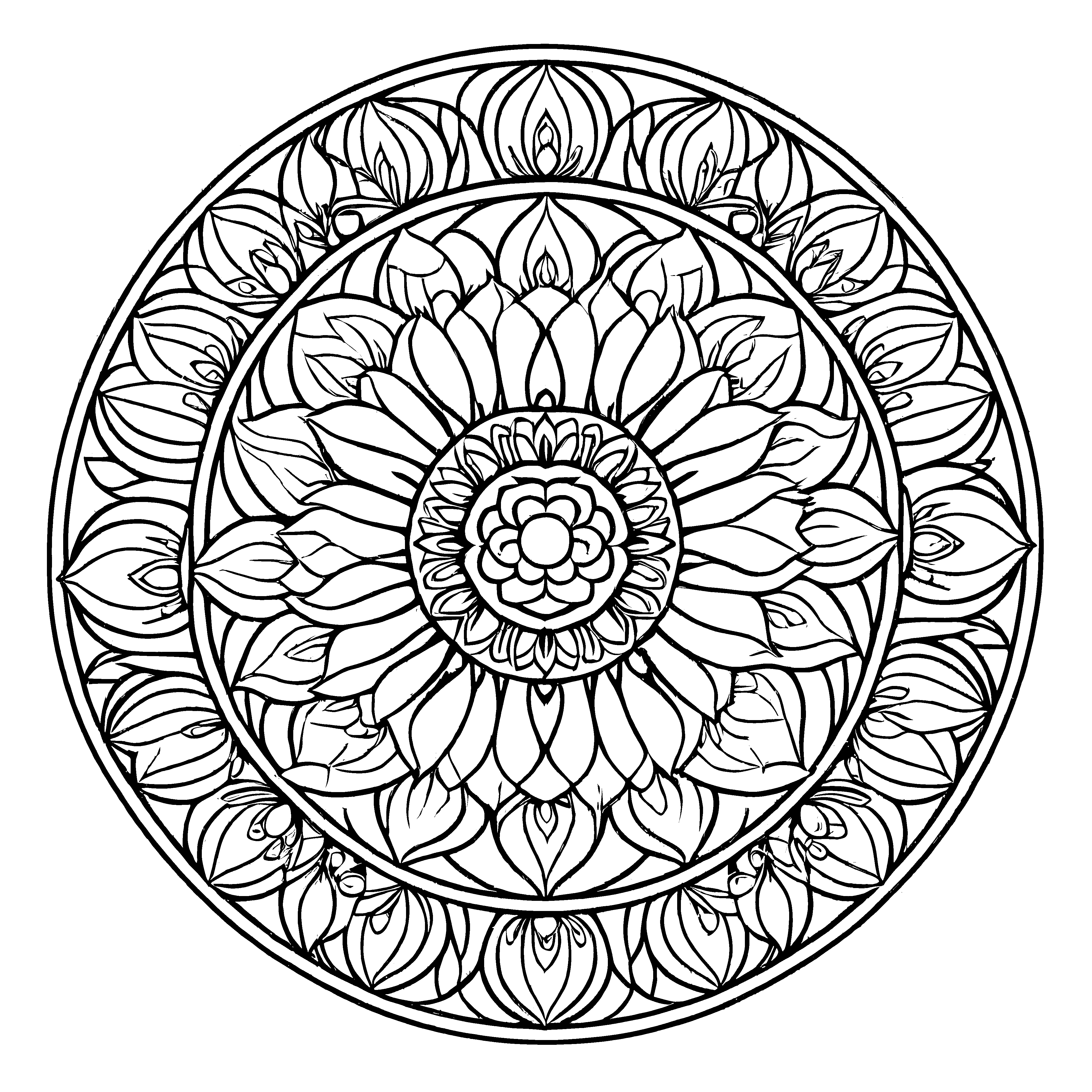 Einzigartiges Mandala Mix mit hypnotisierenden Mustern Ausmalvorlage für neugierige kreative Entdecker auf bunten Farbreisen