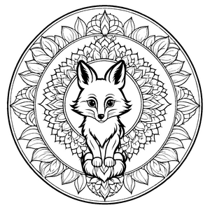 Faszinierendes Mandala Mix mit schickem Fuchs-Motiv Ausmalvorlage für junge Künstler auf farbenfrohen Abenteuern