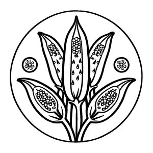 Fantasievolles Okra-Arrangement mit zarten Blumen Ausmalvorlage für kreative Pflanzenkünstler