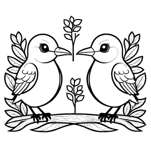 Zwei kunstvolle Vögel auf einem Ast Malvorlage für kreative Herzenskünstler