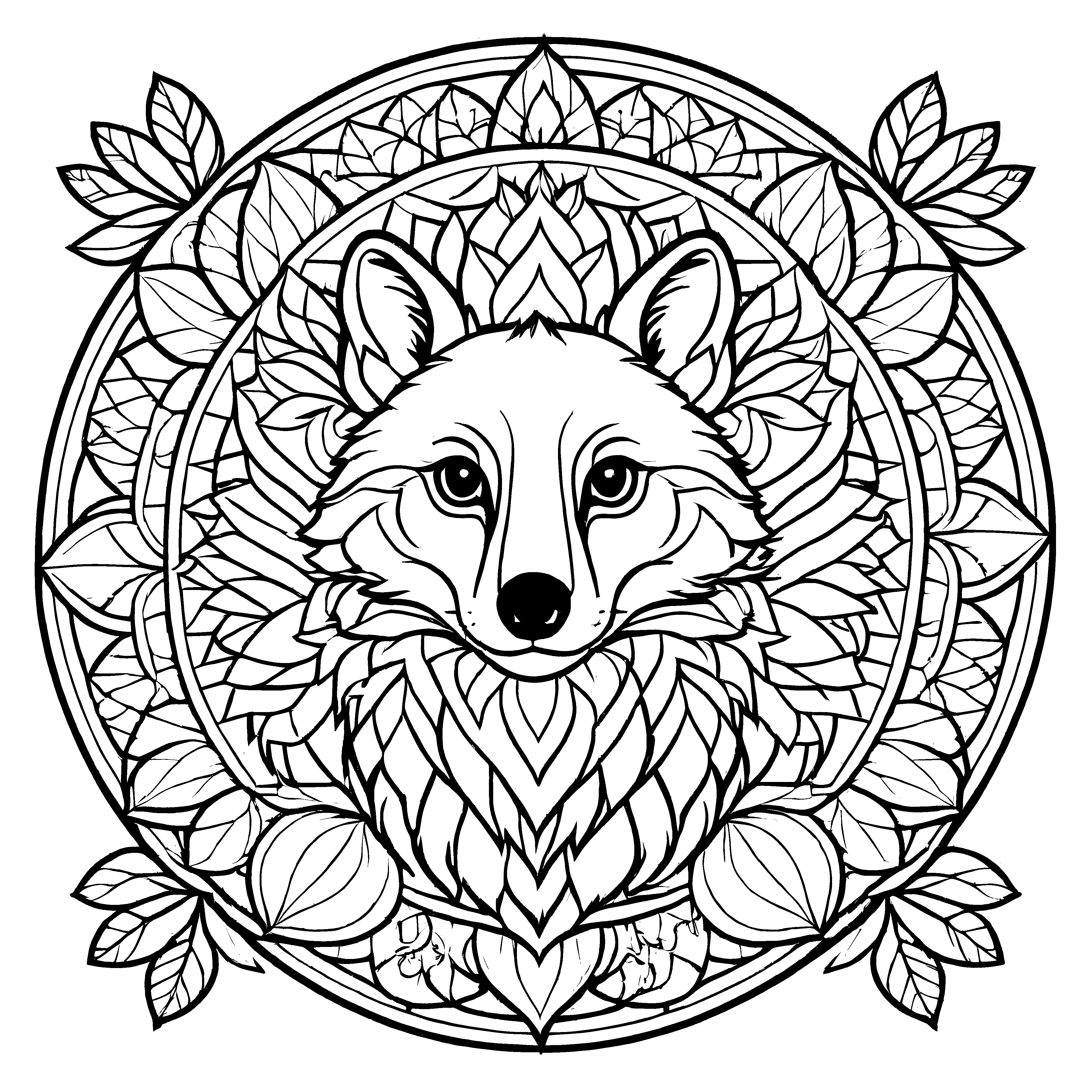 Fesselndes Mandala Mix mit Wolf im Mittelpunkt Malvorlage für mutige Farbentdecker auf kreativen Abenteuern