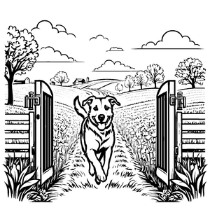 Beweglicher Hund auf dem Weg zu den Toren Ausmalbild für flinke Naturentdecker