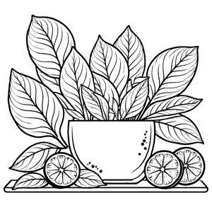 Bezaubernde Amaranth-Blätter mit spritzigen Orangen Malvorlage für fantasievolle Naturfreunde