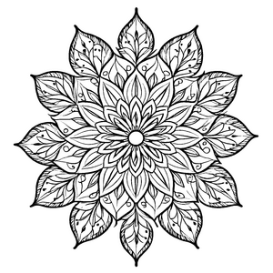 Faszinierendes Mandala Mix mit eleganten Blättern Ausmalmotiv für träumerische Künstler auf farbenfrohen Entdeckungstouren
