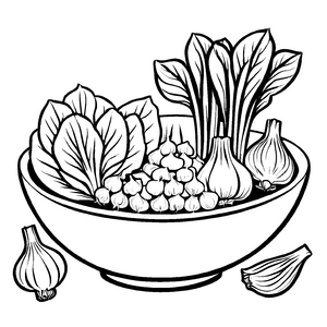 Bunte Gemüsesuppe mit Pak Choi und Knoblauch Ausmalbild für angehende Küchenzauberer