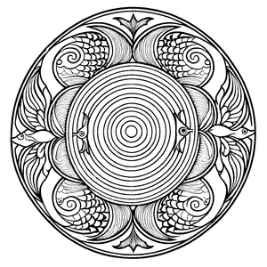 Zauberhaftes Mandala Mix mit verspielten Vögeln Ausmalbild für kleine Künstler auf fantastischen Farbenabenteuern
