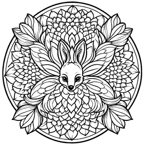 Fesselndes Mandala Mix mit adorabler Hasenfigur Ausmalbild für neugierige Farbkünstler auf aufregenden Abenteuerreisen