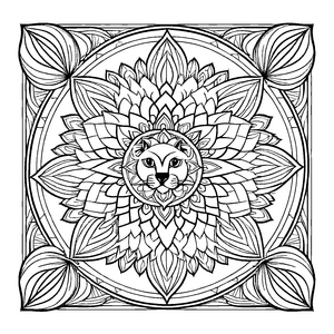Bezauberndes Mandala Mix mit zentraler Katzenfigur Ausmalvorlage für junge Künstler auf schimmernden Fantasiereisen