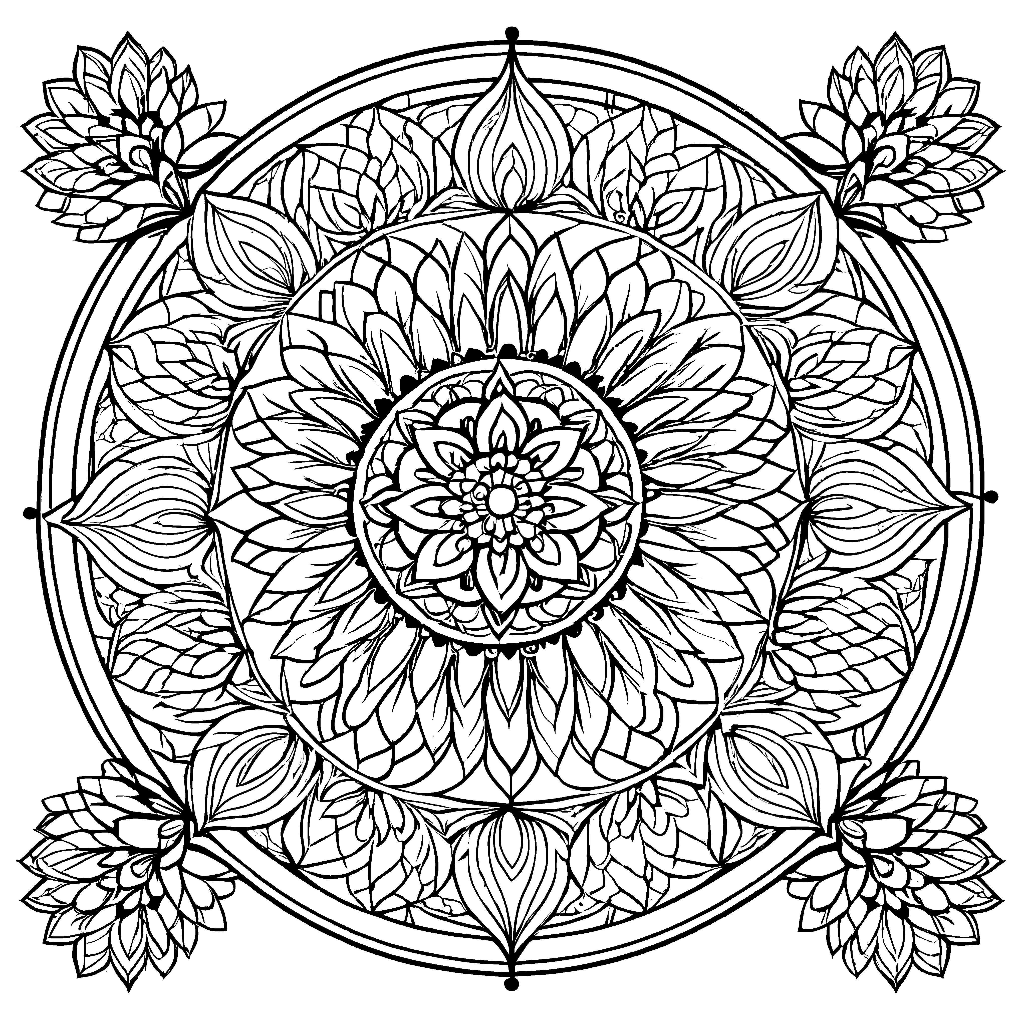 Zauberhaftes Mandala Mix mit floralen Elementen Malvorlage für fantasievolle Farbenzauberer auf magischen Abenteuerreisen