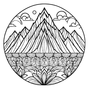 Faszinierendes Mandala Mix mit beeindruckenden Berglandschaften Ausmalbild für aufgeweckte Entdecker auf bunten Abenteuerreisen