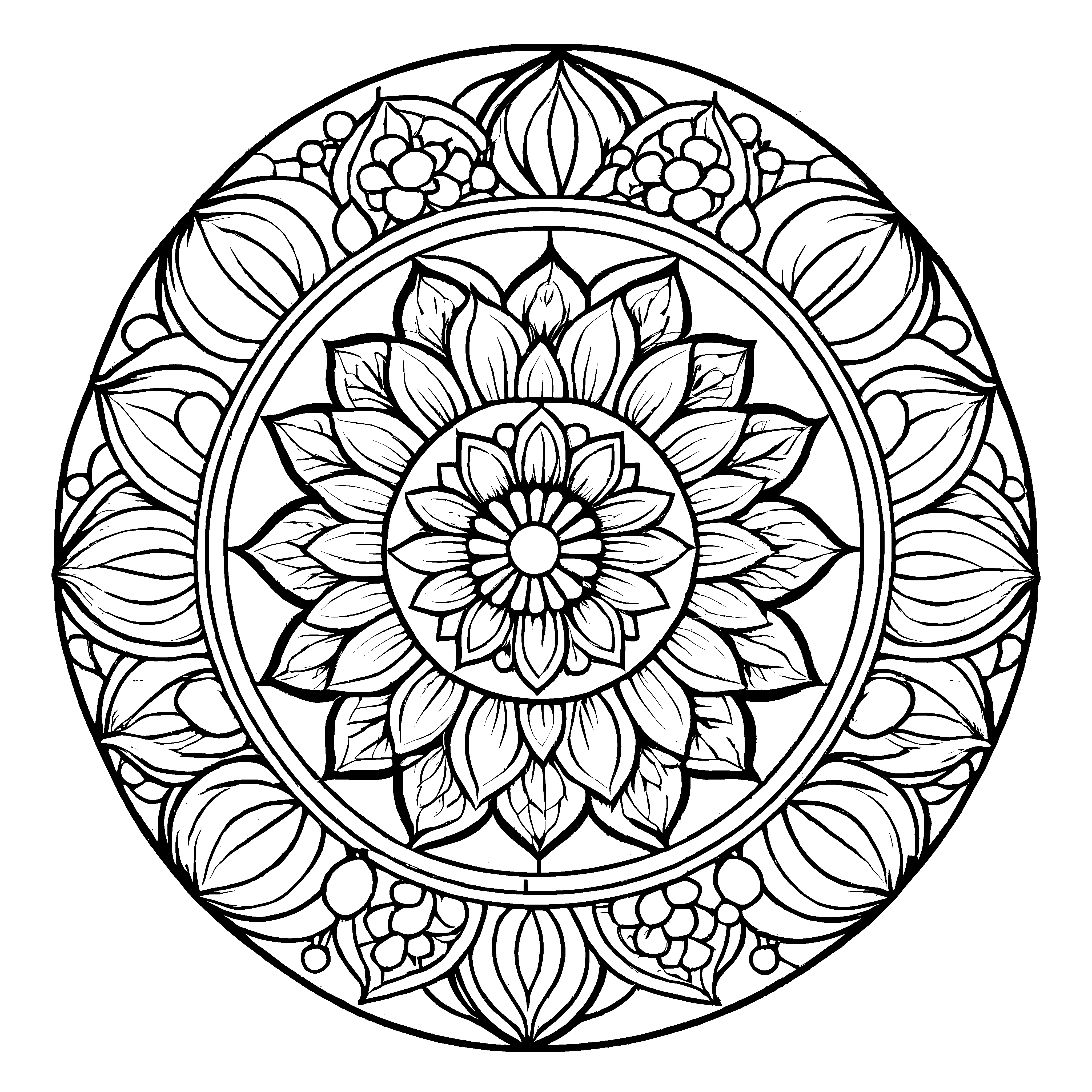 Faszinierendes Mandala Mix mit einzigartigem Blumenmuster Ausmalbild für mutige Farbgestalter auf abenteuerlichen Fantasiereisen