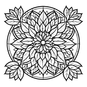 Vielseitiges Mandala Mix mit feinen Blättern Ausmalvorlage für kleine Farbexperten auf magischen Traumreisen