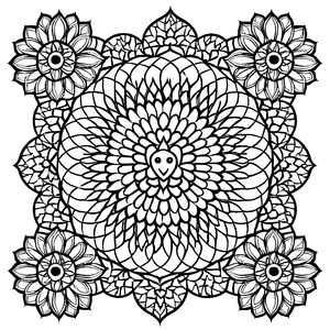 Intrikat gestaltetes Mandala Mix mit floralen Mustern Ausmalvorlage für fantasievolle Kreatoren auf farbenfrohen Abenteuerreisen