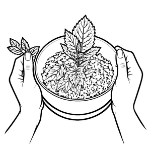 Beeindruckendes Shiso-Blatt in Reis-Schale Ausmalbild für kreative Küchenzauberer