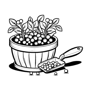 Spannende Erbsenschatzkiste mit bunten Beeren Malvorlage für kleine Entdeckerinnen