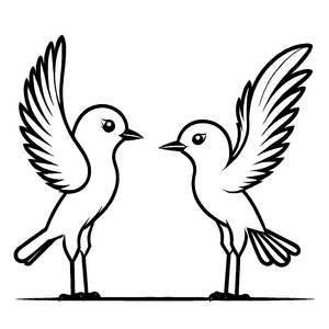 Zwei verliebte Vögel in zärtlicher Nähe Ausmalbild für träumerische Farbentdecker