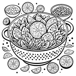 Fruchtige Schüssel mit frischem Culantro Ausmalmotiv für fantasievolle Schleckermäuler