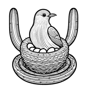 Nostalgisches Vogelnest mit verspieltem Vogel Ausmalbild für kleine Abenteurer mit großen Träumen