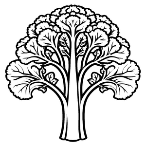 Beeindruckender Brokkoli-Baum mit vielen Blättern Malvorlage für abenteuerlustige Feinschmecker