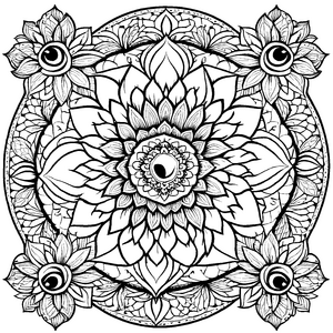 Fesselndes Mandala Mix mit magischen Symbolen Ausmalvorlage für kleine Entdecker auf traumhaften Farbexpeditionen