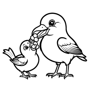Zwei liebevolle Vögel teilen saftige Beeren Ausmalmotiv für junge Naturliebhaber