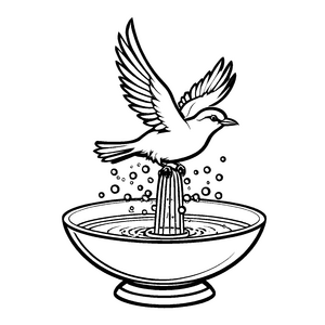 Fröhlicher Vogel in schimmernder Wanne mit Blasen Malvorlage für spritzige Entdeckerherzen