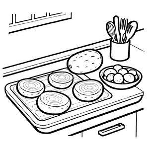 Verführerische Kartoffelbasket mit frischen Knollen Ausmalmotiv für angehende Küchenzauberer