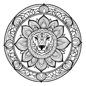 Majestätisches Mandala Mix mit Löwenmotiv Malvorlage für mutige Farbgestalter auf inspirierenden Abenteuerreisen