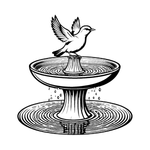 Plätschernder Vogel am sprudelnden Brunnen Malvorlage für neugierige Wasserspaßer