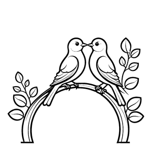 Zwei liebenswerte Vögel auf einem Baum Ast Ausmalmotiv für kleine Naturforscher