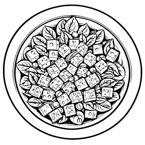Fesselndes Spinat-Salat-Muster mit abwechslungsreichen Formen Ausmalvorlage für fantasievolle Künstler