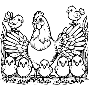 Flauschiges Küken mit fröhlichen Geschwistern Ausmalbild für kleine Entdeckerherzen