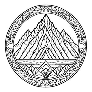 Wundervolles Mandala Mix mit majestätischen Bergen und Pflanzen Ausmalvorlage für kleine Entdecker auf inspirierenden Farbtouren