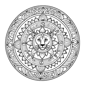 Kunstvolles Mandala Mix mit majestätischem Löwenmotiv Ausmalbild für neugierige Traumfänger auf kreativen Farbexpeditionen