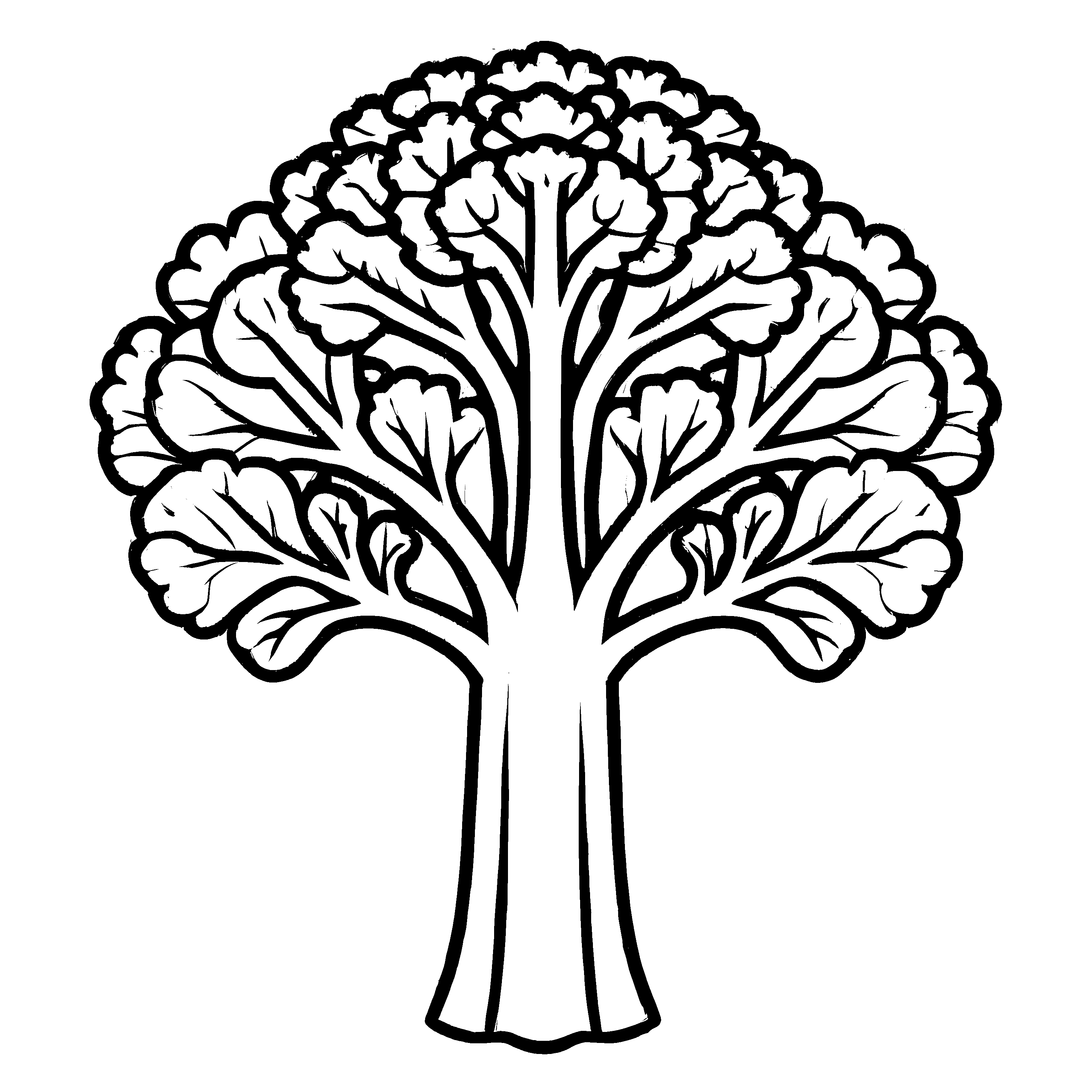 Vielseitiger Brokkoli-Baum mit frischen Blättern Ausmalbild für neugierige Pflanzenfreunde