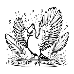 Schillernder Vogel mit eleganten Federn im Wasser Ausmalmotiv für kleine Naturfreunde