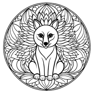 Faszinierendes Mandala Mix mit sitzendem Fuchs Ausmalbild für neugierige Künstler auf inspirierenden Entdeckungsreisen