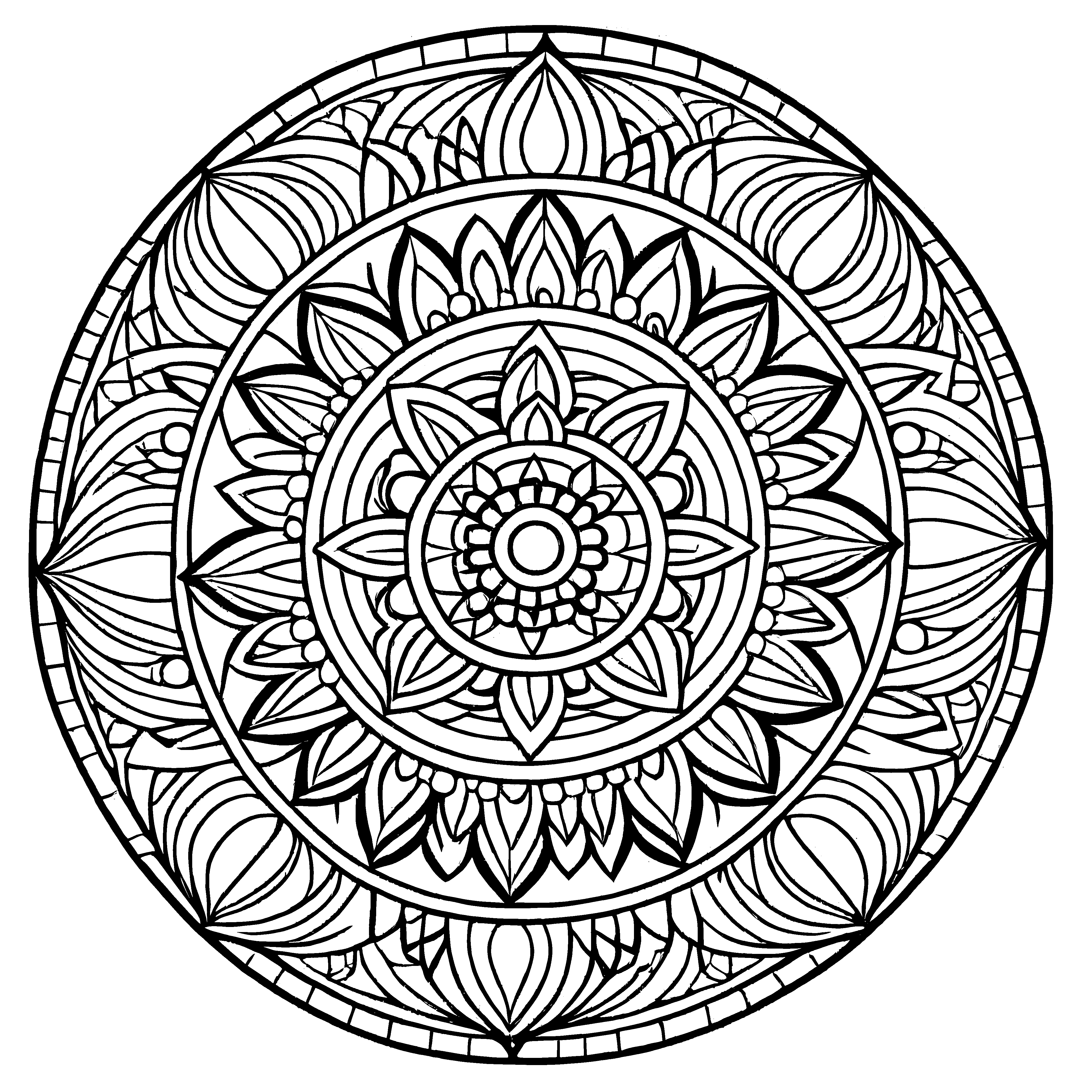 Faszinierendes Mandala Mix mit kunstvollen geometrischen Formen Ausmalvorlage für fantasievolle Farbzähler auf aufregenden Entdeckungsreisen