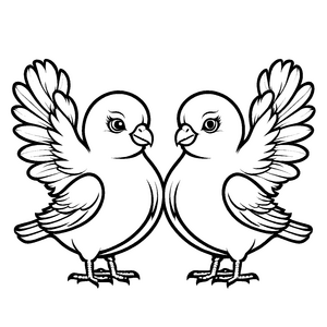 Zwei neugierige Vögel im Austausch auf einem Ast Malvorlage für kreative Naturfreunde